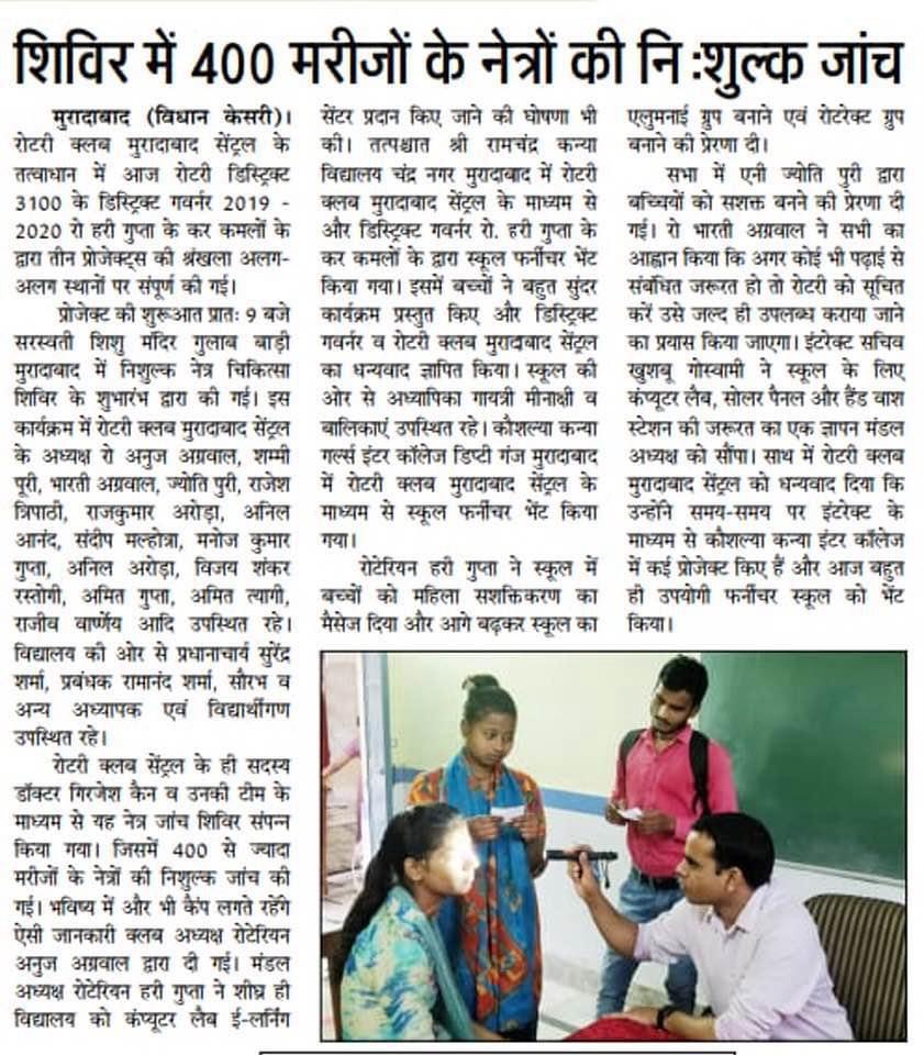 Free Eye Screening Camp Conducted for 400+ Patients in Moradabad (2018)